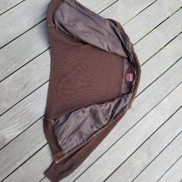 Vintage 70s Suede Leather Sweater Jacket Mens Medium Brown Orange Retro Stripe - Picture 8 of 15